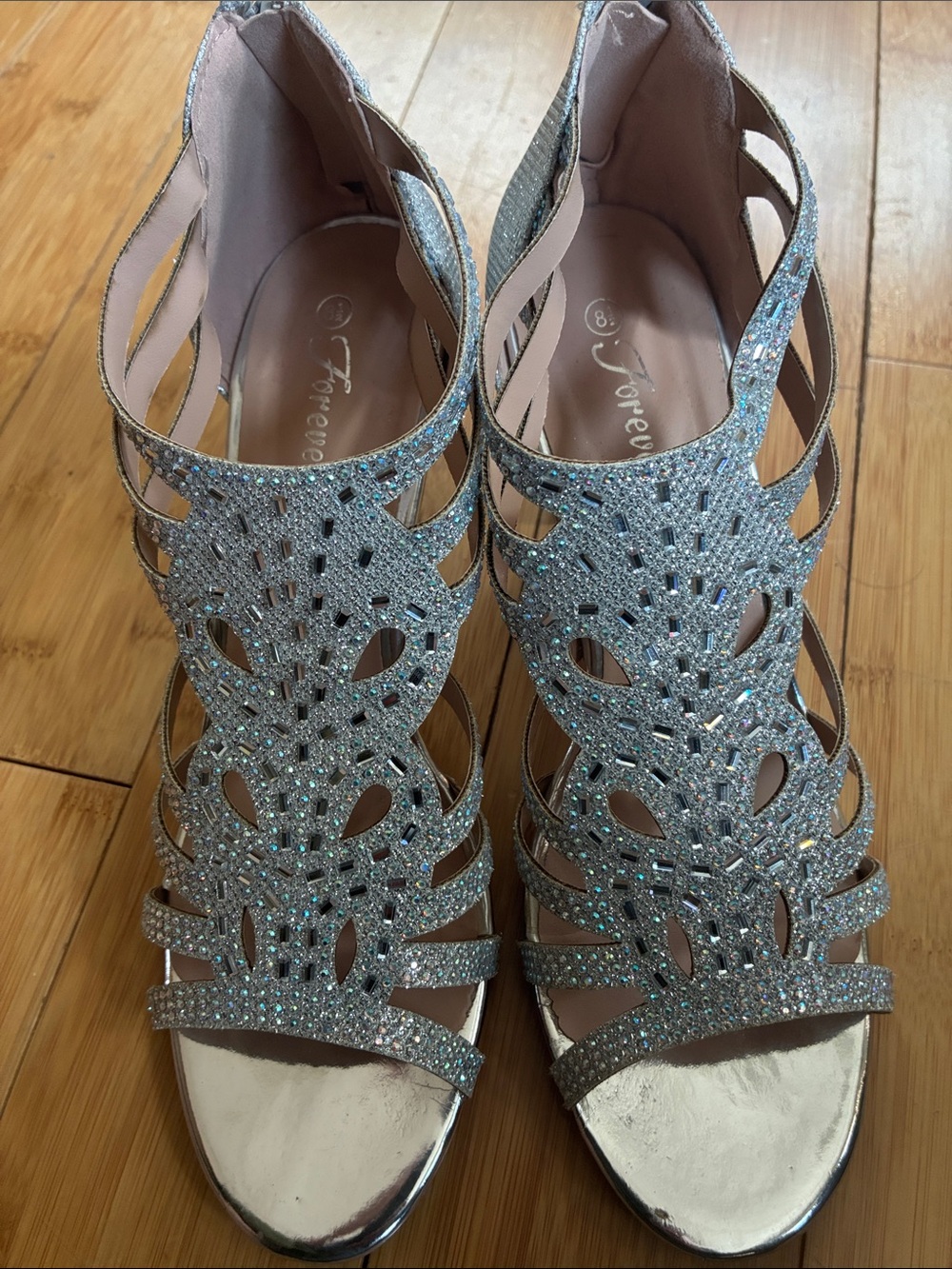 Forever 21 Silver Glitter Cutout Strappy Heels